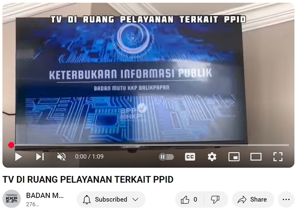 TV di Ruang Pelayanan PPID Balai KIPM Balikpapan tahun 2025