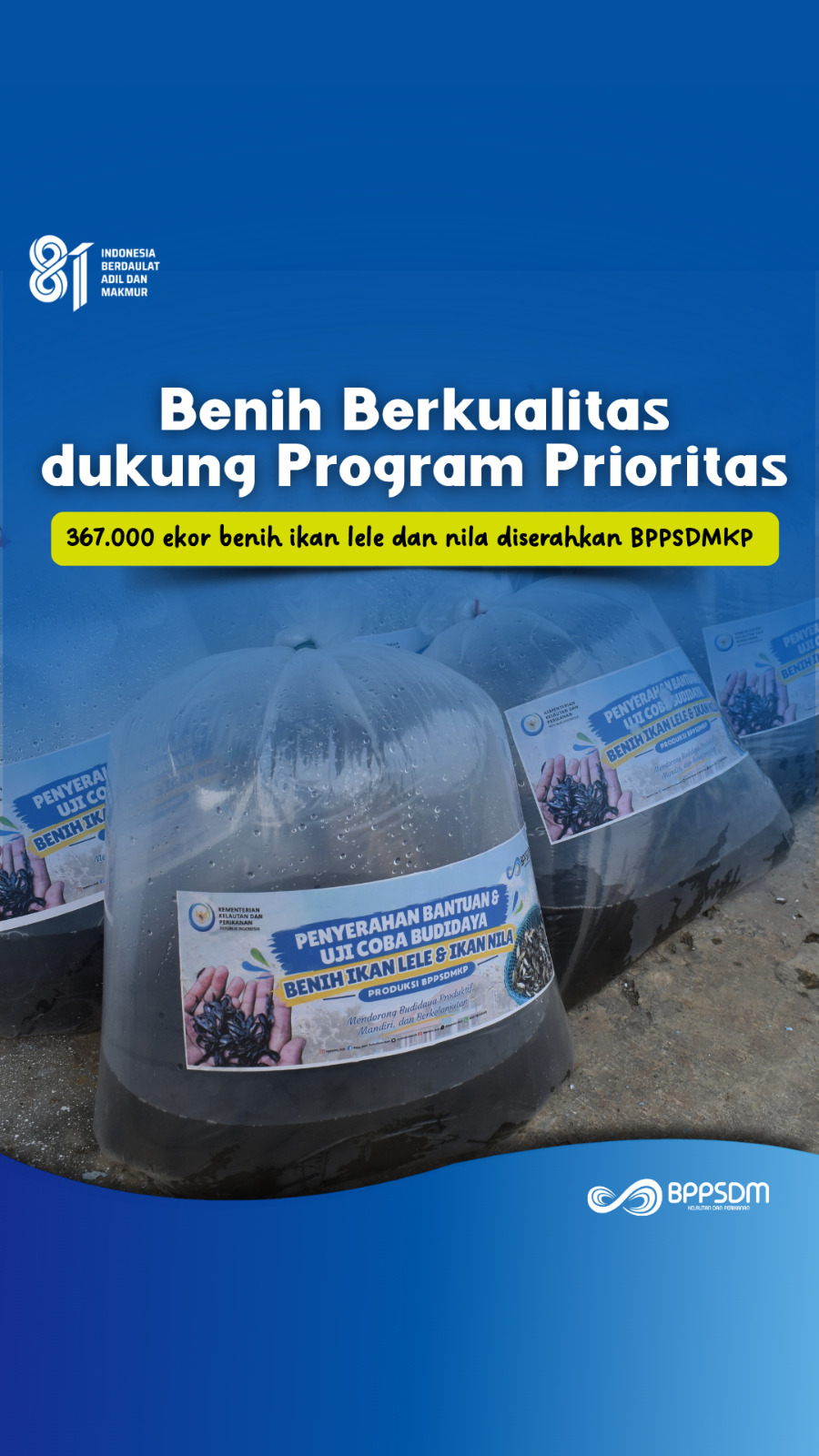 Benih Berkualitas Dukung Program Prioritas 365.000 ekor benih ikan nila dan lele diserahkan BPPSDM KP
