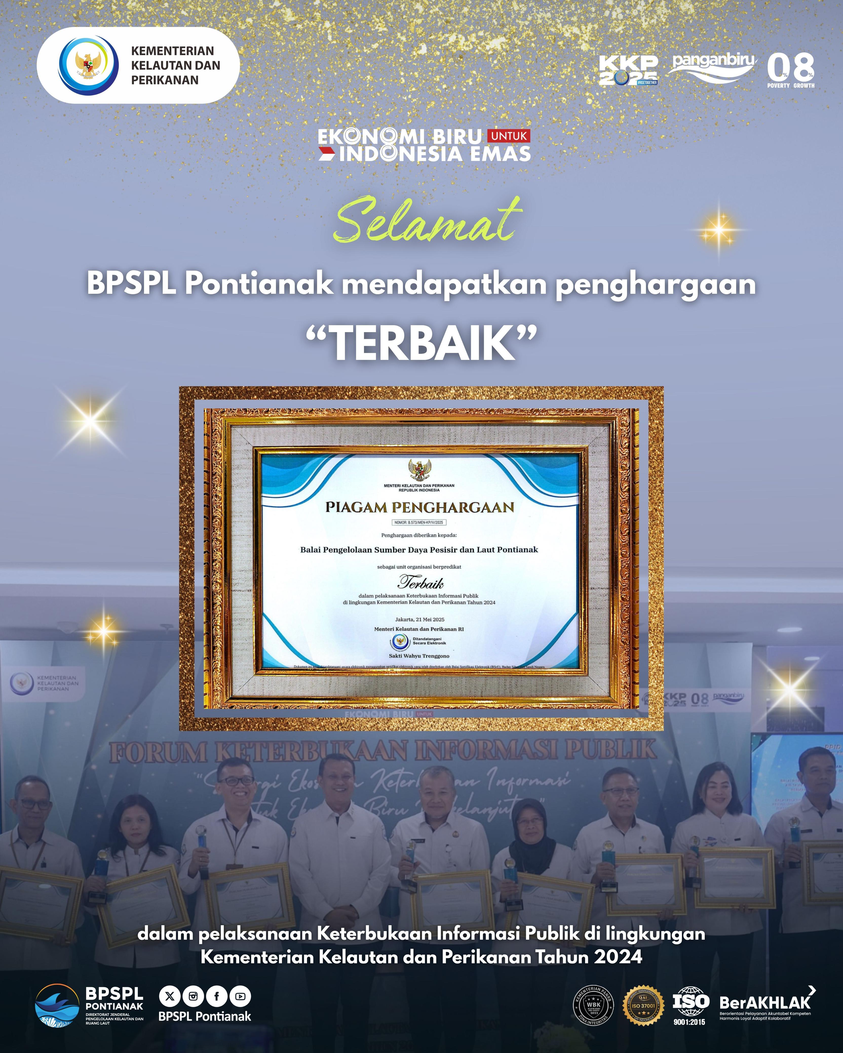BPSPL Pontianak Raih Penghargaan Terbaik Keterbukaan Informasi Publik Tahun 2024