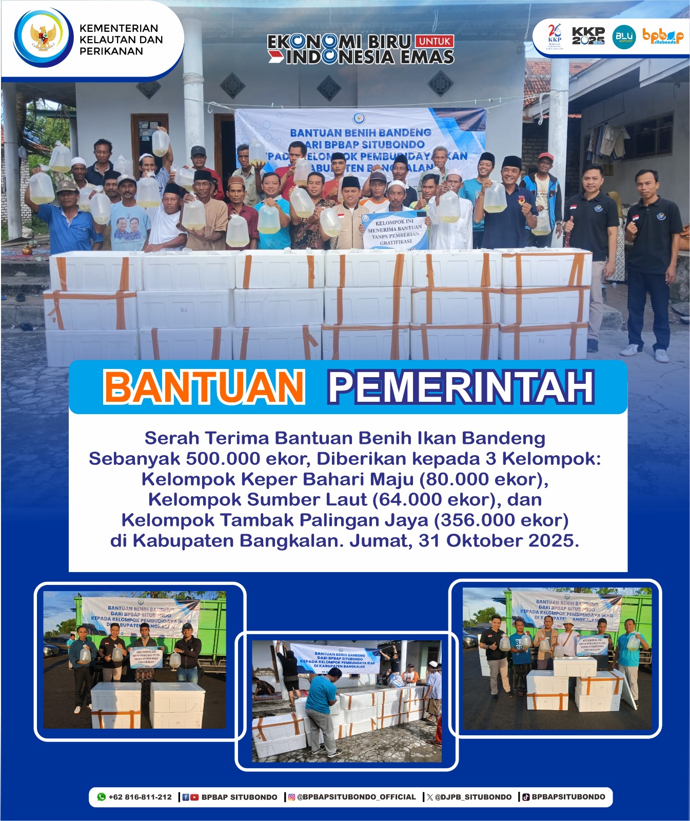 Penyerahan Bantuan Pemerintah Berupa Benih Ikan Bandeng Kepada Pokdakan di Kab. Bangkalan