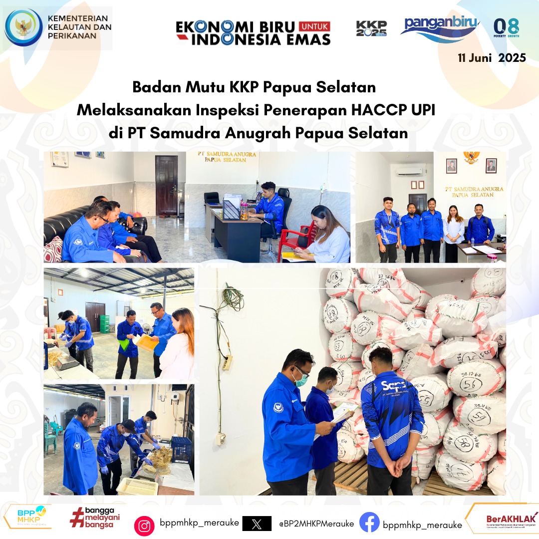 Badan Mutu KKP Papua Selatan Melaksanakan Inspeksi Penerapan HACCP di UPI PT Samudra Anugrah Papua Selatan.