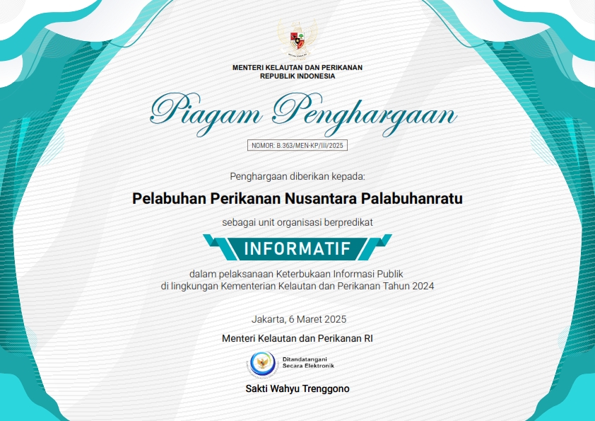 Piagam Penghargaan PPID PPN Palabuhanratu Tahun 2024