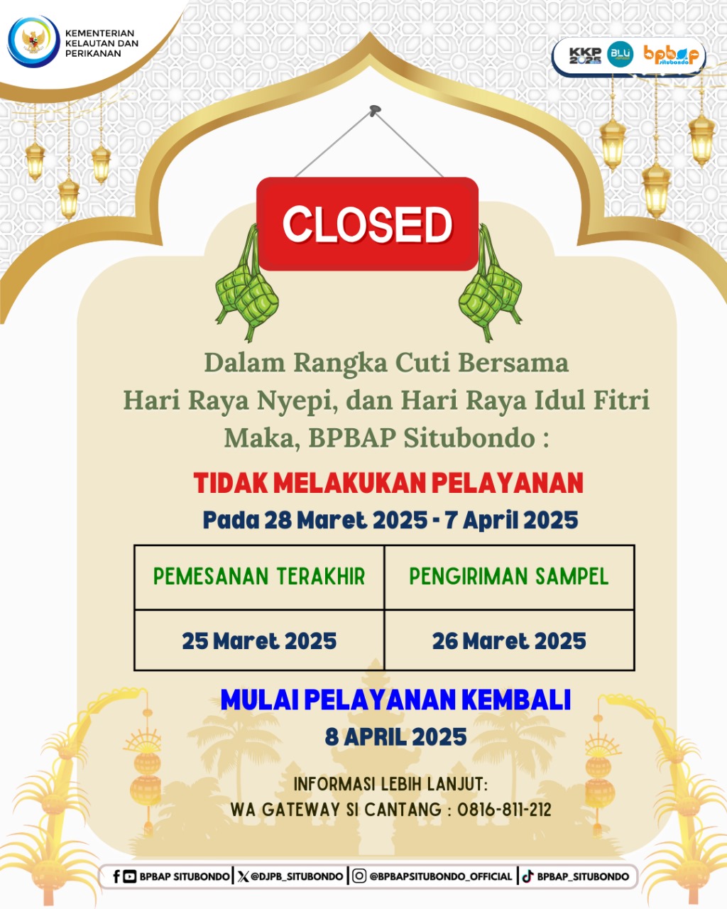 Pengumuman Libur Pelayanan karena Cuti Lebaran 2025