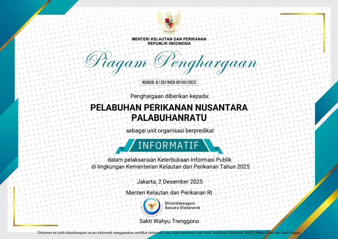Piagam Penghargaan PPID PPN Palabuhanratu Tahun 2025