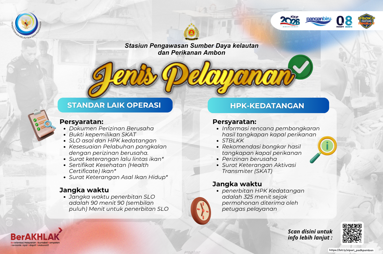 Jenis Pelayanan yang diselenggarakan di Unit Pelayanan Publik Stasiun PSDKP Ambon
