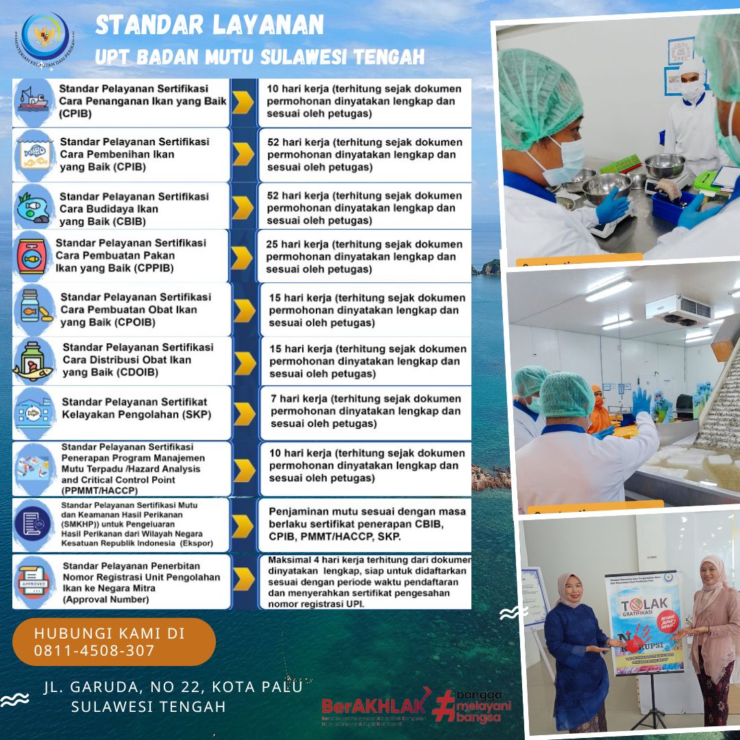 STANDAR LAYANAN, UPT BADAN MUTU KELAUTAN DAN PERIKANAN, SULAWESI TENGAH