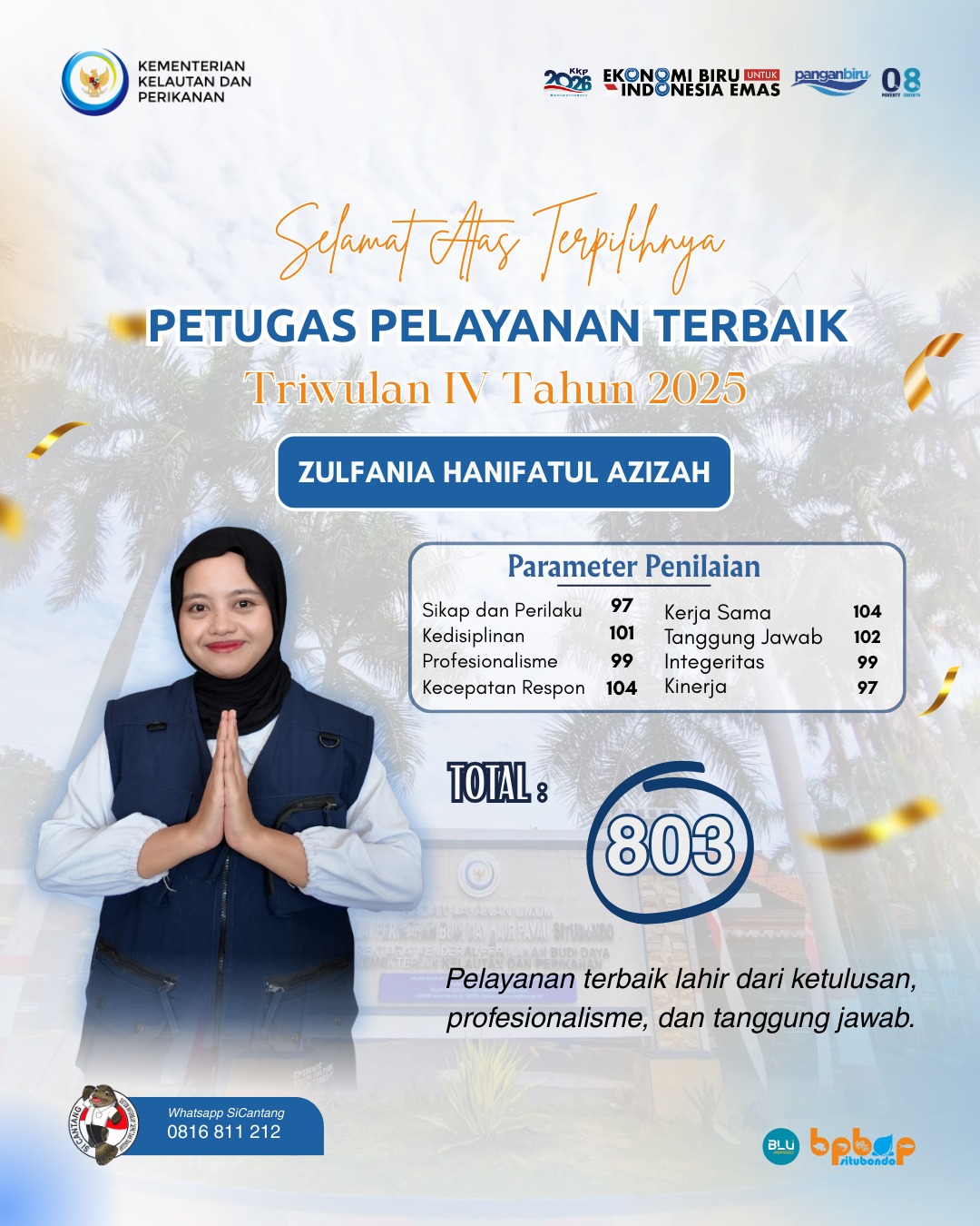 Pegawai Petugas Pelayanan Terbaik Triwulan IV Tahun 2025 BPBAP Situbondo