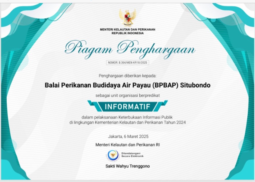 Penghargaan Unit Kerja berpredikat INFORMATIF dari Kementerian Kelautan dan Perikanan 2024