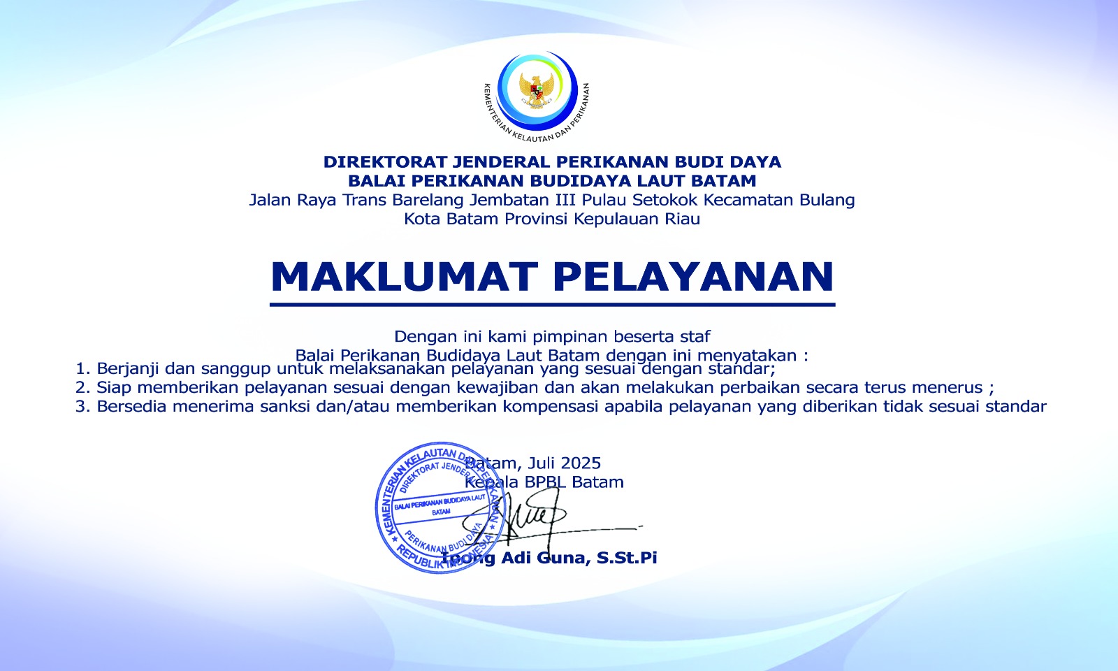 Maklumat Pelayanan BPBL Batam 2025