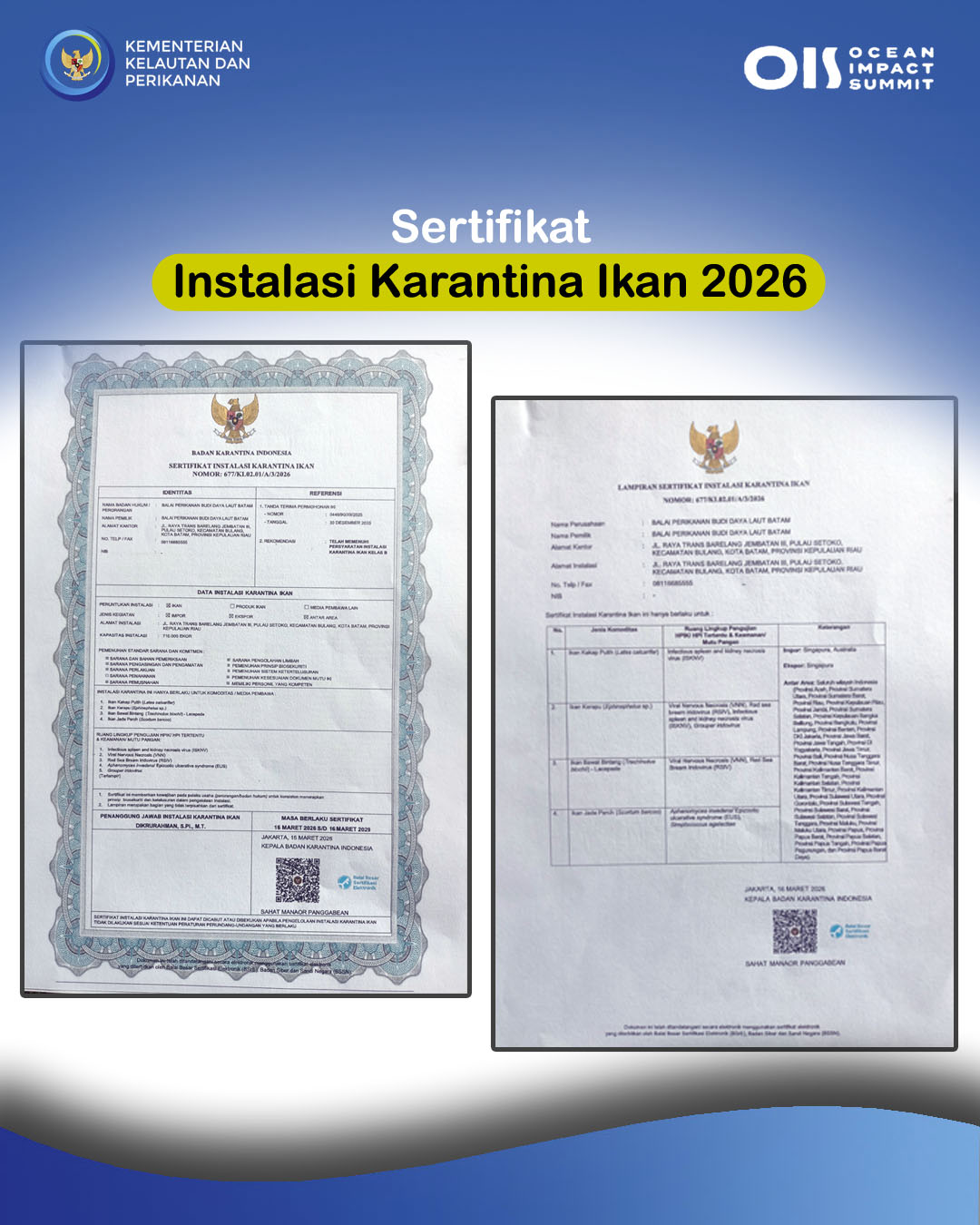 Sertifikat Intalasi Karantina Ikan 2026